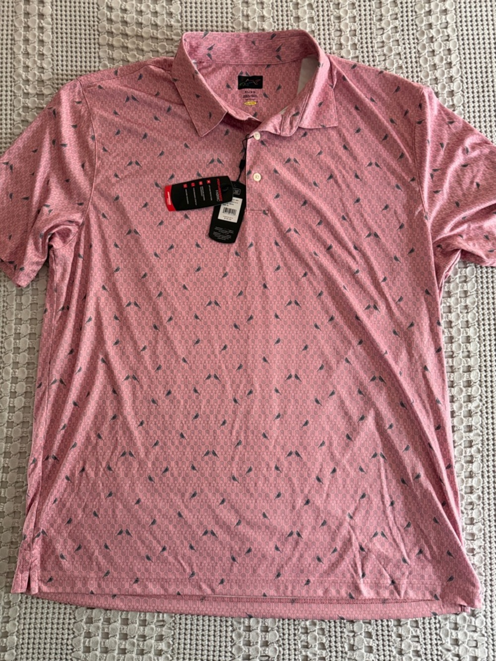 Greg Norman Play Dry Golf Polo Men’s XL Pink Golf Print NWT
